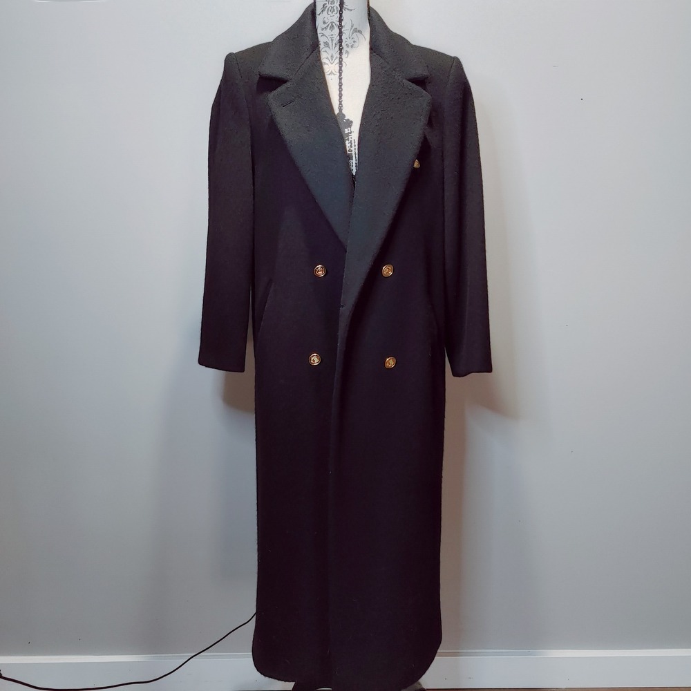 Forecaster of Boston Vintage 90s Wool Coat Black Double Breasted Dark Academia 6